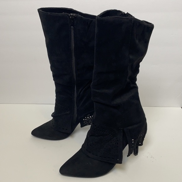 Venus Trouser Boots Size 6 Black Velvet Style with Eyelet Design - Picture 13 of 13